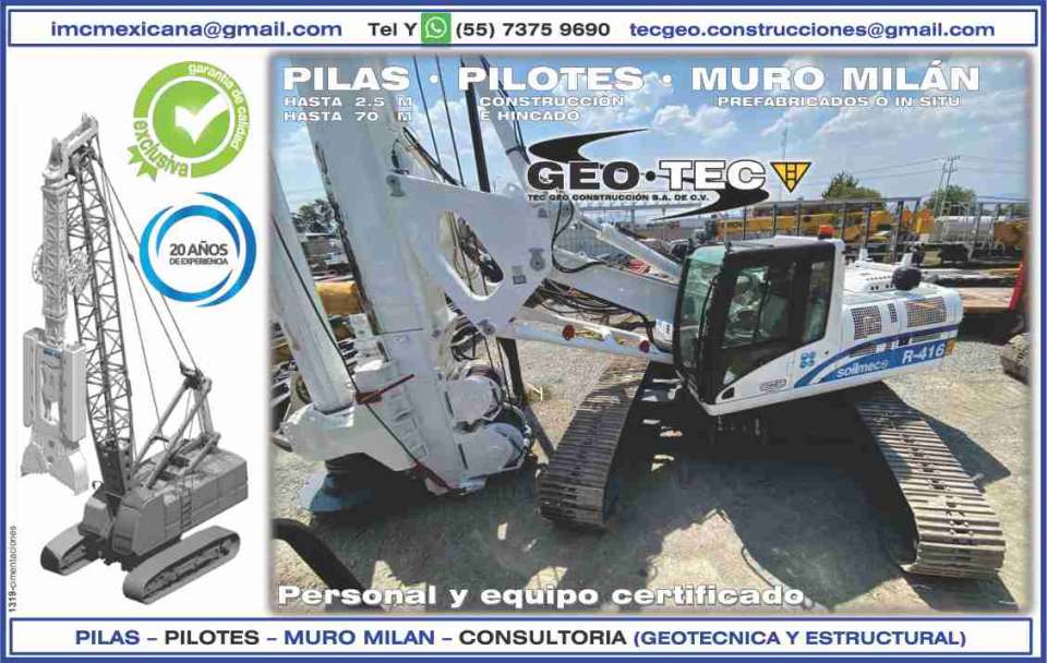 Piles: Up to 2.5 m., Up to 70 m. Piles: Construction and Driving. Milan Wall: Prefabricated or On-site. Certified Personnel and Equipment, Consulting, Geotechnics and Structural. IMC Mexicana.