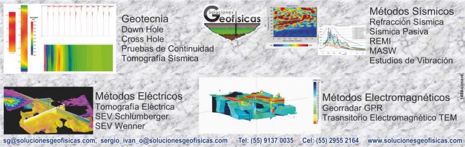 Geotecnia, Pruebas de Continuidad, Tomografia Sismica, Metodos Sismicos, Refraccion Sismica, Estudios de Vibracion, Metodos Electricos, Tomografia Electrica, Metodos Electromagneticos