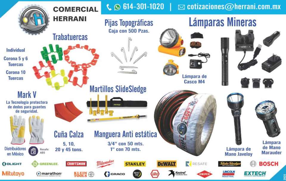 Tools and Accessories for Industry and Mining. Lamps, Instrumentation, Ecology, Security, Oil Absorbers, Security System of LOCK NUTS.