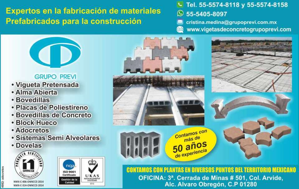 Prefabricated for construction, prestressed joist and open soul, vaults and polystyrene plates, concrete vaults, hollow block, adocretos, semi-alveolar systems, voussoirs.