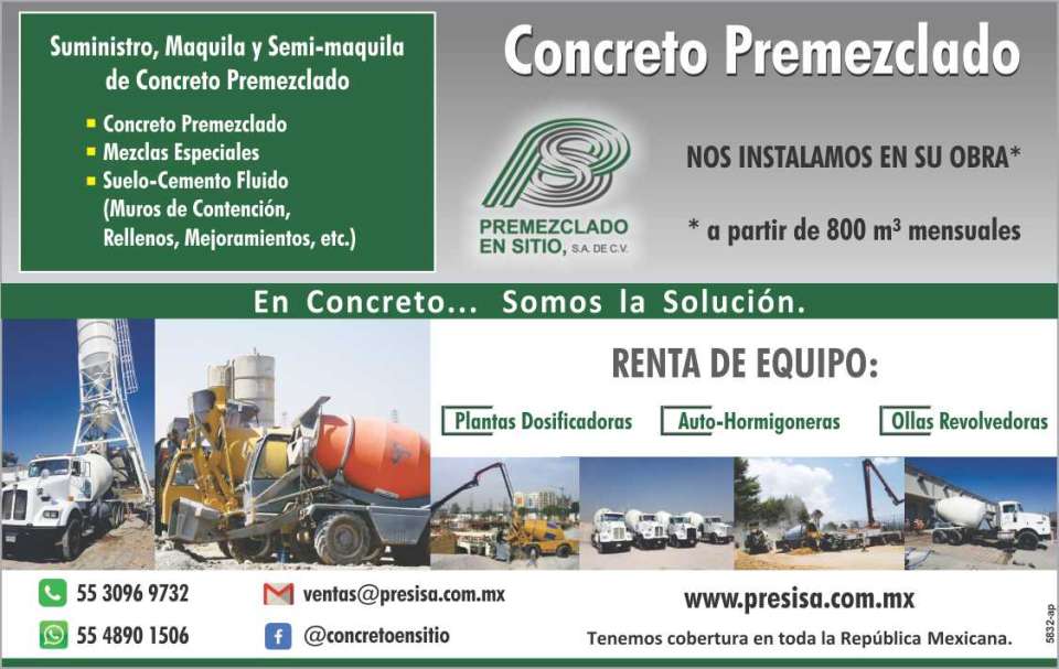 Suministro, maquila y semi-maquila de concreto premezclado. Renta de plantas dosificadoras, auto-hormigoneras, ollas revolvedoras. 