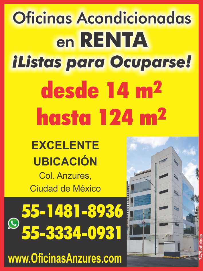 Renta de Oficinas de Lujo en av. Thiers 135, colonia Anzures, CDMX. Desde 12 hasta 124 m2 Acondicionadas, listas para ocuparse