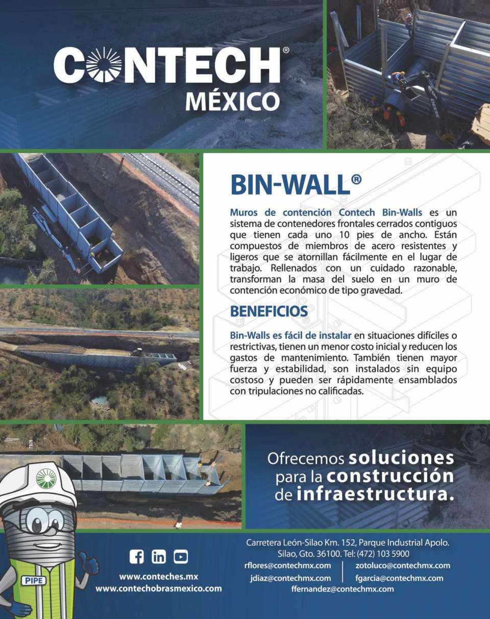 Muros de contencion, Contech Bin-Wall, Sistema de Contenedores Frontales Cerrados Contiguos