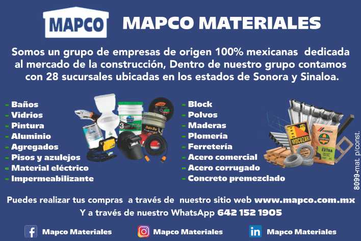 Materiales para Construccion: Baños, Vidrios, Pintura, Aluminio, Agregados, Pisos y Azulejos, Material electrico, Impermeabilizante, Block, Polvos, Maderas, Plomeria, Ferreteria, Aceros, Concretos.