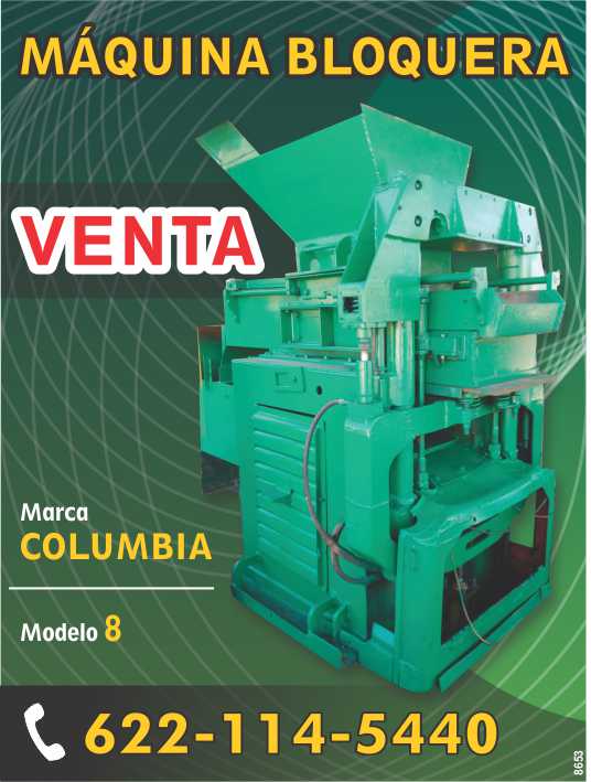 En Venta Maquina Bloquera: Marca Columbia Modelo 8 Capacidas de Fabricacion