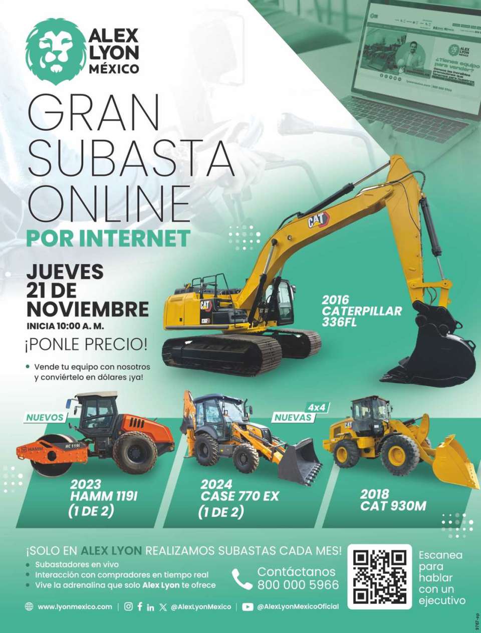 Alex Lyon, the fastest growing construction machinery auctioneer in Mexico. If you can not attend, you can buy at LYON bid on line and Proxibid Live Offers. www.lyonmexico.com